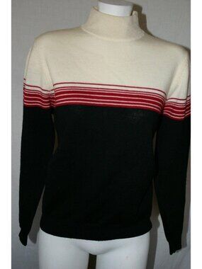Vintage Charter Club Womens Woolmark Black Red Striped Turtleneck Sweater Medium